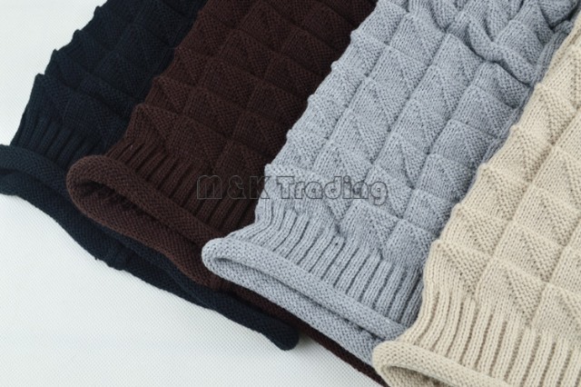 Winter White Ivory Thick Slouchy Knit Oversized Beanie Cap Hat Diamond Checked Weave Hats 4 Colors