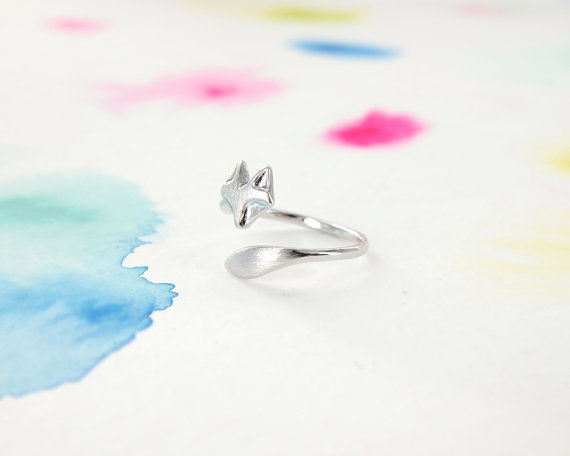 30PCS Gold Silver Adjustable Cute Fox Face Tail Rings Simple 3d Animal Tiny Twisted Wrap Smooth Jewelry for Women