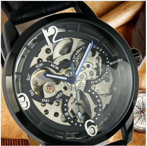 Free shipping mens casual style Watch Winner Mechanical automatic Wristwatch for men Leather strap W03