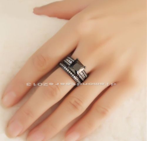 Size5/6/7/8/9/10 Victoria Weick VJewelry 14kt black gold filledblack sapphire Zirconia gold Women Wedding Engagement Bridal Ring set gift