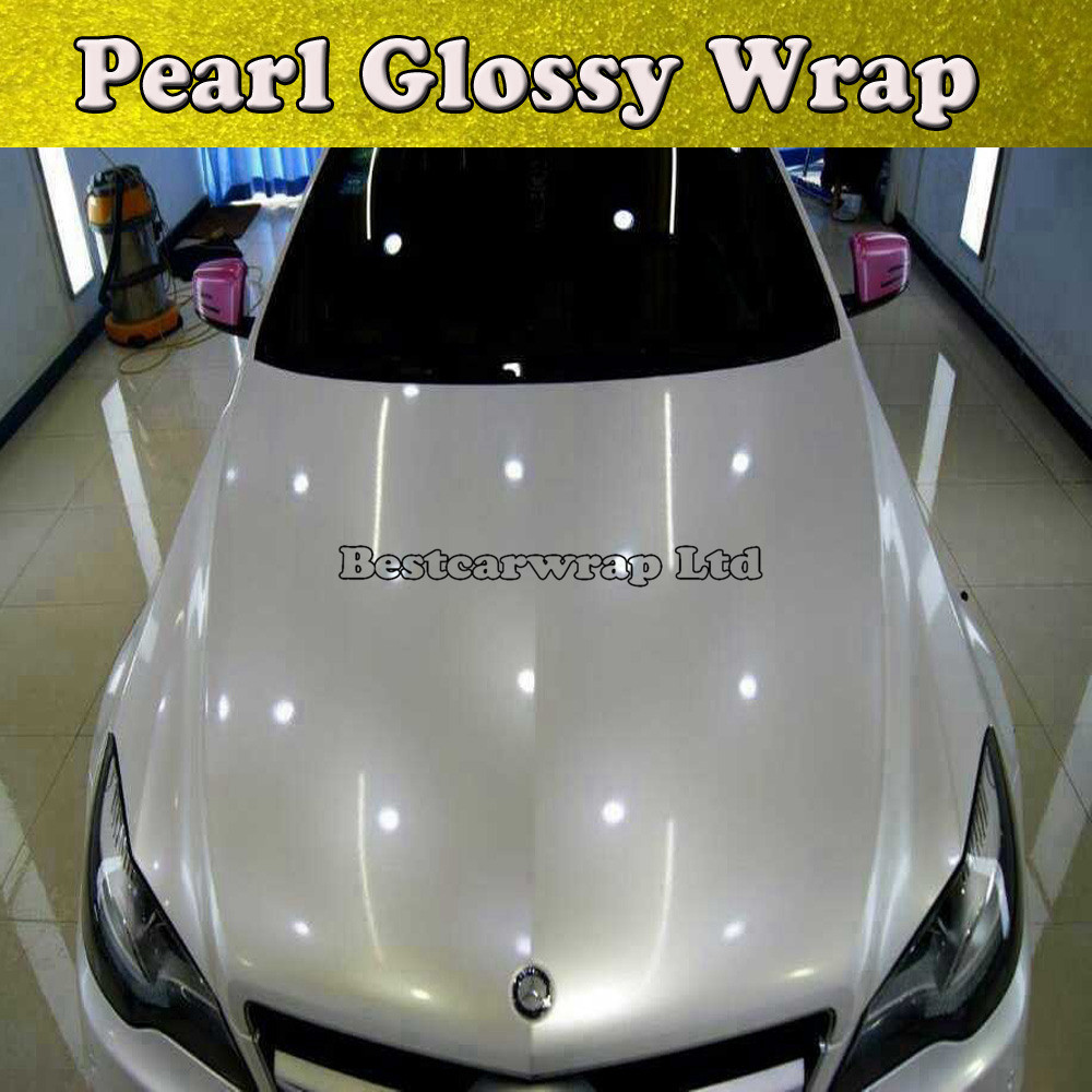 Glossy Pearl White Vinyl Wrap With Air Bubble Free Gloss Pearlecent Film For Car Styling Vehicle Tuning Size 1.52*20M/Roll