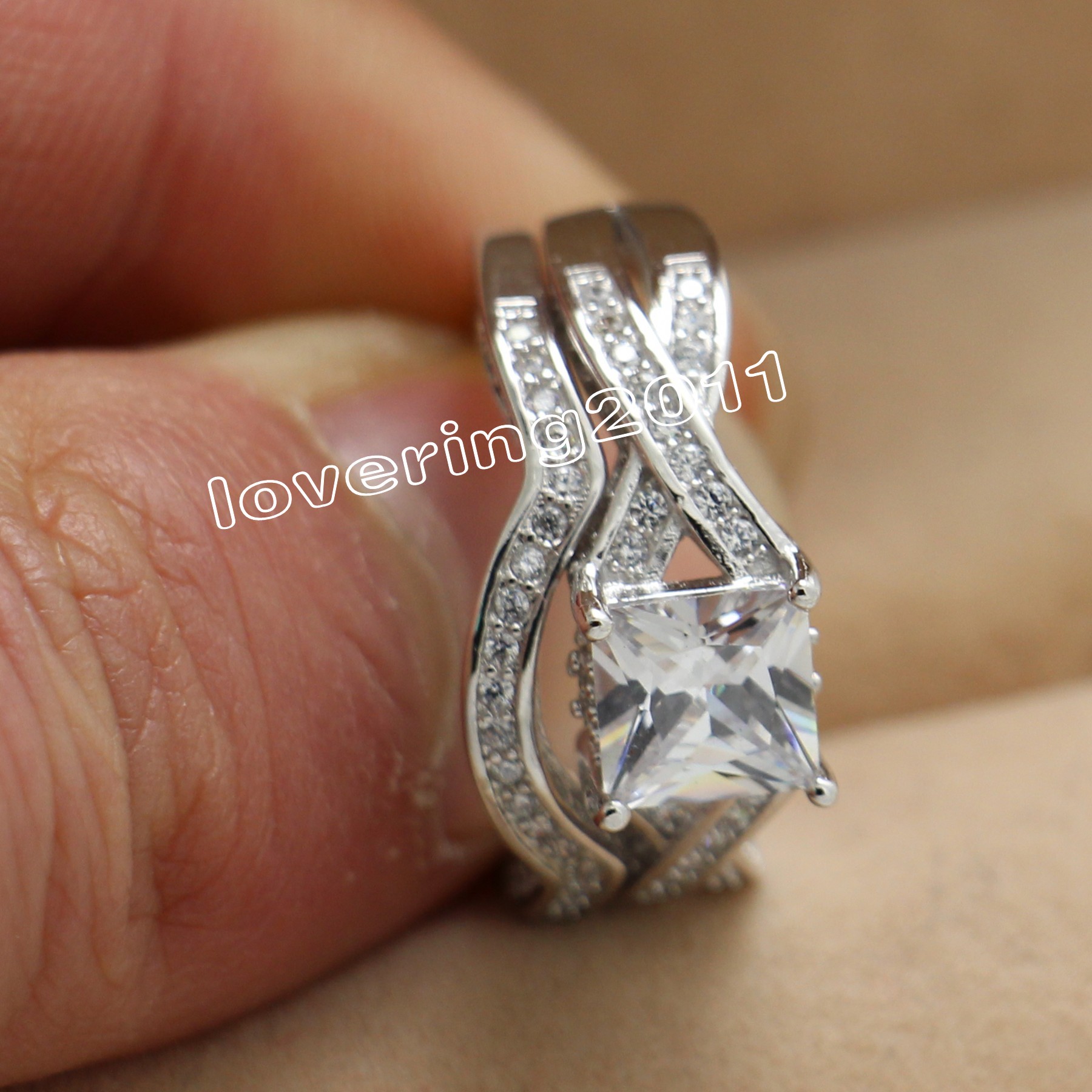 Size 6-10 Free shipping Retro Jewelry 10kt white gold filled white topaz Gem women wedding simulated Diamond Wedding Ring set gift