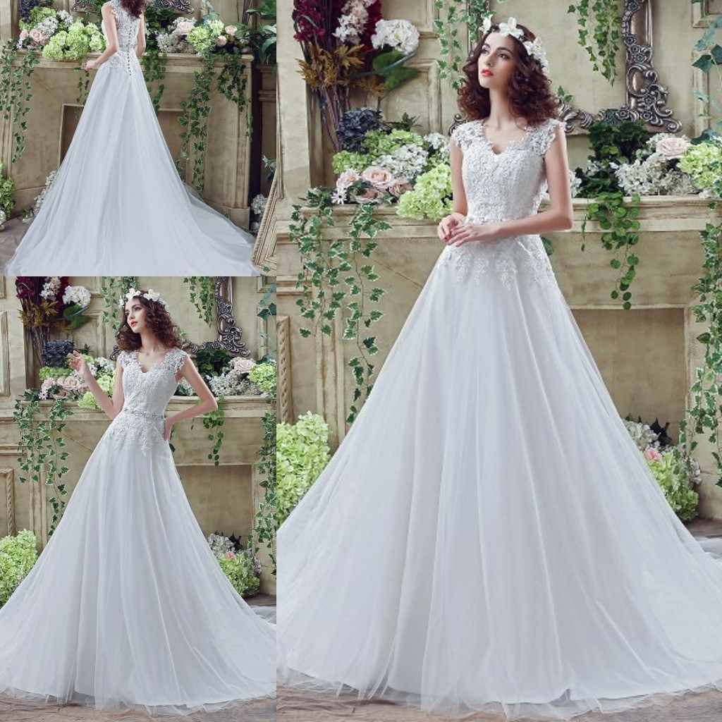 Plus Size Vestido de Novia Wedding Dresses 2018 V Neck capped Sleeve Sheer Tulle In stock Sash Applique Lace Cheap Bridal Gowns, Ivory
Plus Size Vestido de Novia Wedding Dresses 2018 V Neck capped Sleeve Sheer Tulle In stock Sash Applique Lace Cheap Bridal Gowns, Ivory