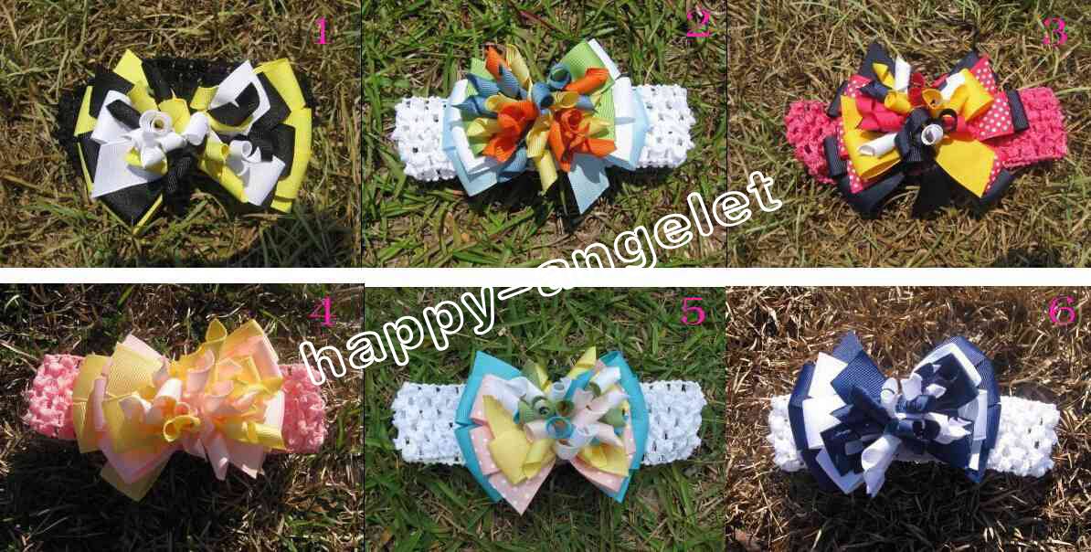 Baby 4inch M2M layered Curly Ribbon Hair band hairpins Corker hairband korker hair bows clips crochet headband hair accessories PD008