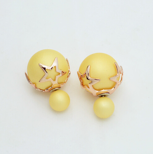 High Quality New Fashion Paragraph 2015 Double Side Shining Colorful Pearl Stud Earring For Women Hot Sale