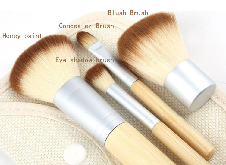 DHL free 4PCS Natural Bamboo Handle Makeup Brushes Set Cosmetics Tools Kit Powder Blush Brushes with Hemp linen bag