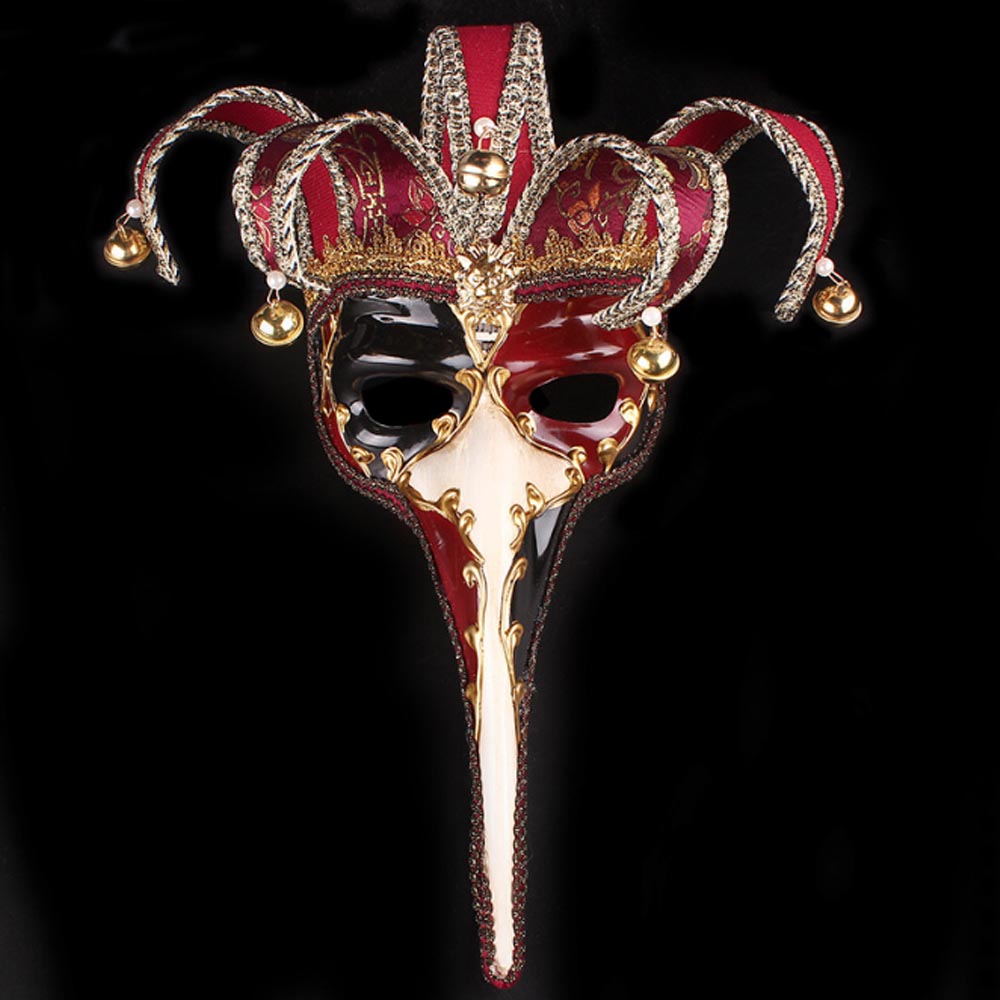 Fashion Long Nose Upper Half Face Mask with Bell Handmade Party Mask Ventice Style Red Blue Black DEC3363072718
