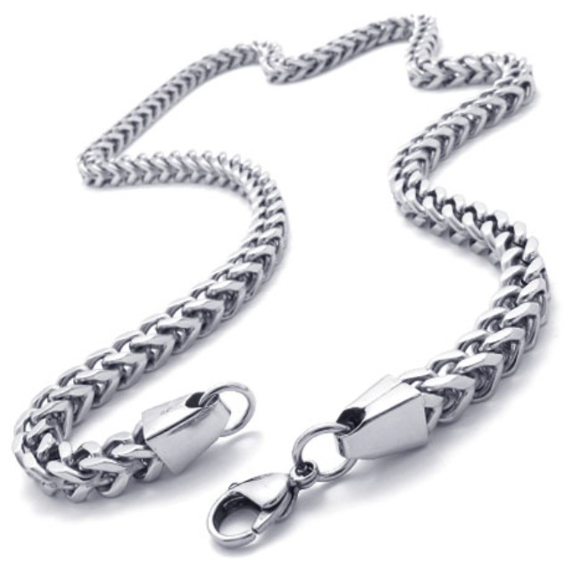 wholesale High Quality jewelry Stainless Steel Fashion Silver square figaro Chain Necklace 6mm wide 24 inches for Men's Gifts Hip-Hop Bling