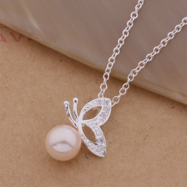 Free Shipping with tracking number Best Most Hot sell Women's Delicate Gift Jewelry 925 Silver Pearl Butterfly Necklace