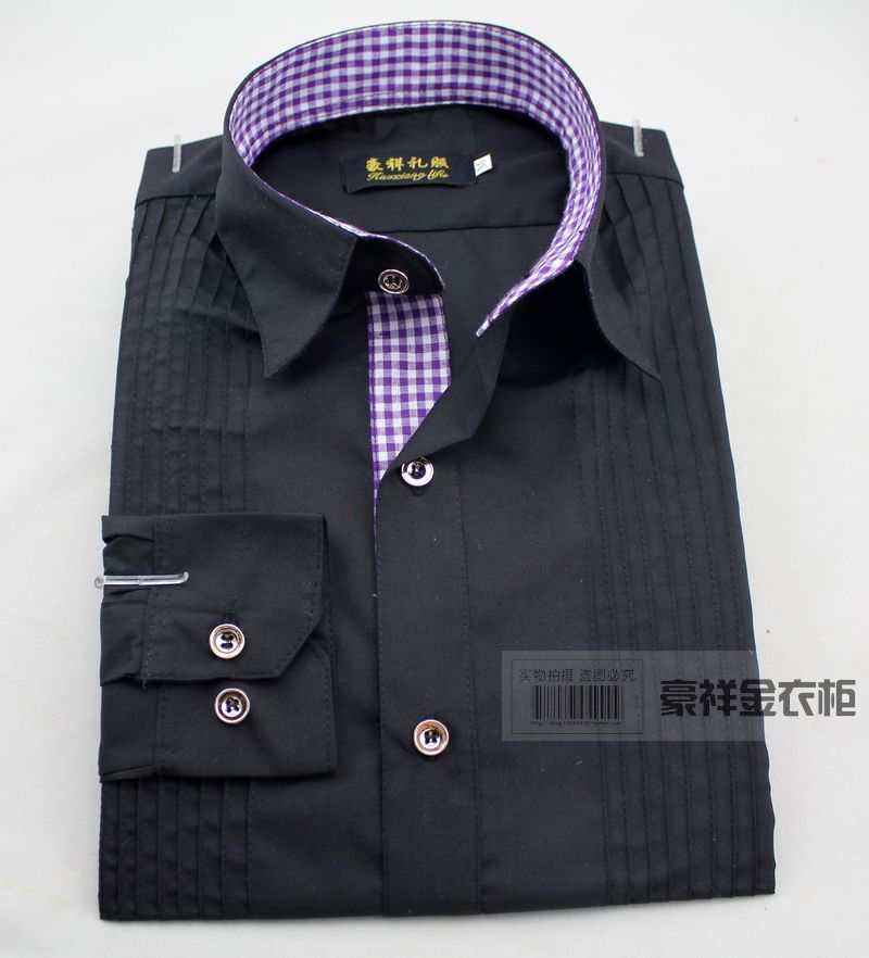 Wholesale-2016 New 6 color Cotton Men Long Sleeve French Cuff Shirts tuxedo Groom Wedding Prom Shirts Bridegroom vest Man Party Shirts