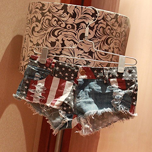 Fashion Summer Women's Sexy Ripped Hole American Flag Denim Club Hot Pants Shorts Low Waist Nightout Clubwear Jeans