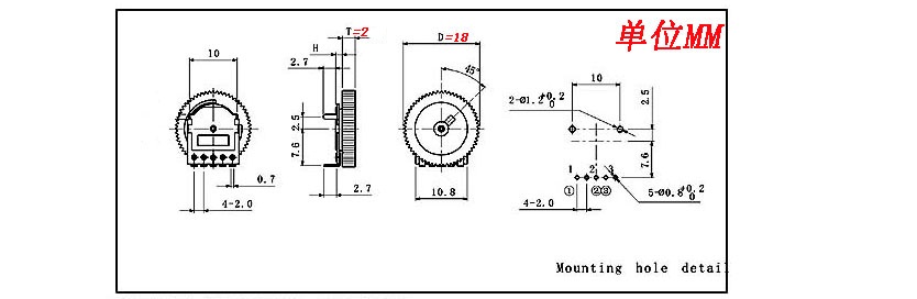 B503 50K 18 * 2MM 5 foot double potentiometer volume control dial gear turbo potentiometer