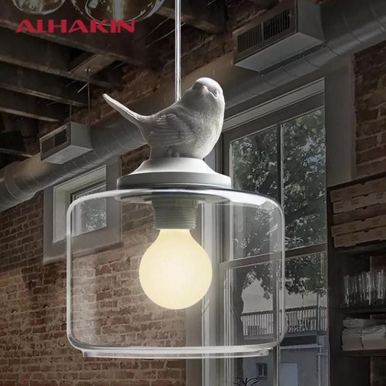 Glass Pendant Light For Kids Room Lamps Dia 20cm Stair Lampada Pendente Tiny Resin Bird Glass Shade Pendant Lamp