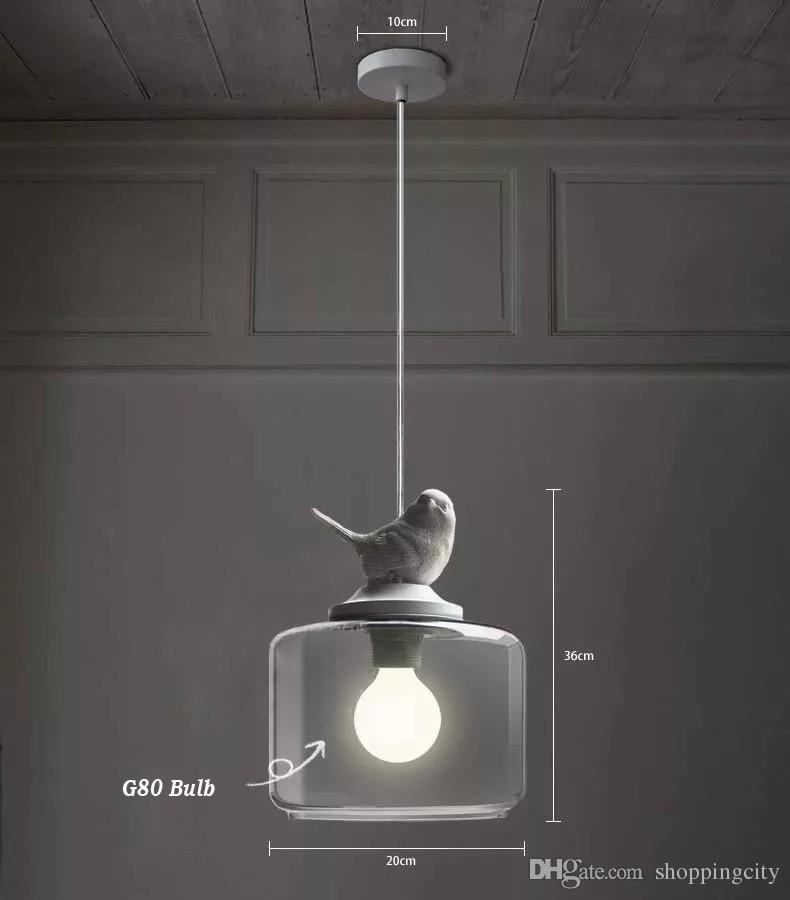 Glass Pendant Light For Kids Room Lamps Dia 20cm Stair Lampada Pendente Tiny Resin Bird Glass Shade Pendant Lamp