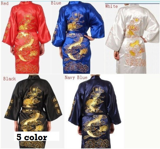 Wholesale-Chinese men's silk/satin bathrobe robe/gown M L XL XXL