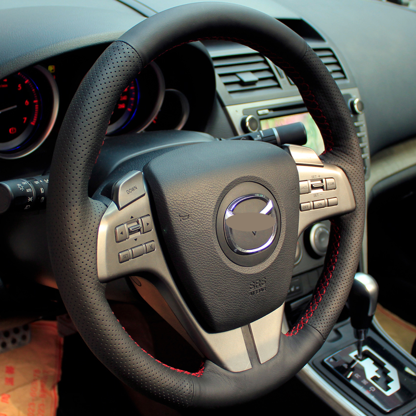 Steering wheel cover Case for Mazda 6 zoom-zoom evolution Genuine leather DIY Hand-stitch Car styling Anti-slip