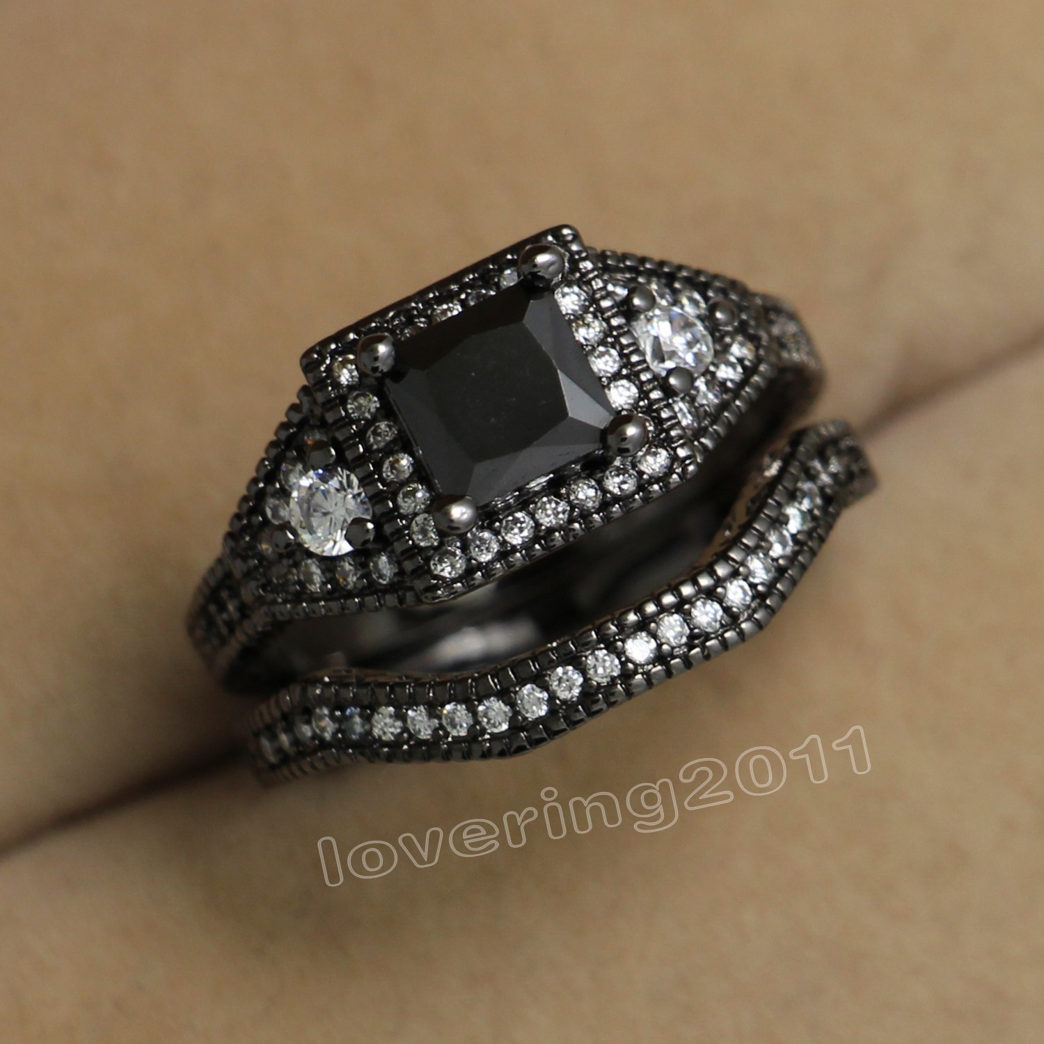 Size 5-10 Free shipping Retro Jewelry 10kt black gold filled white topaz Gem women wedding simulated Diamond Wedding Ring set gift