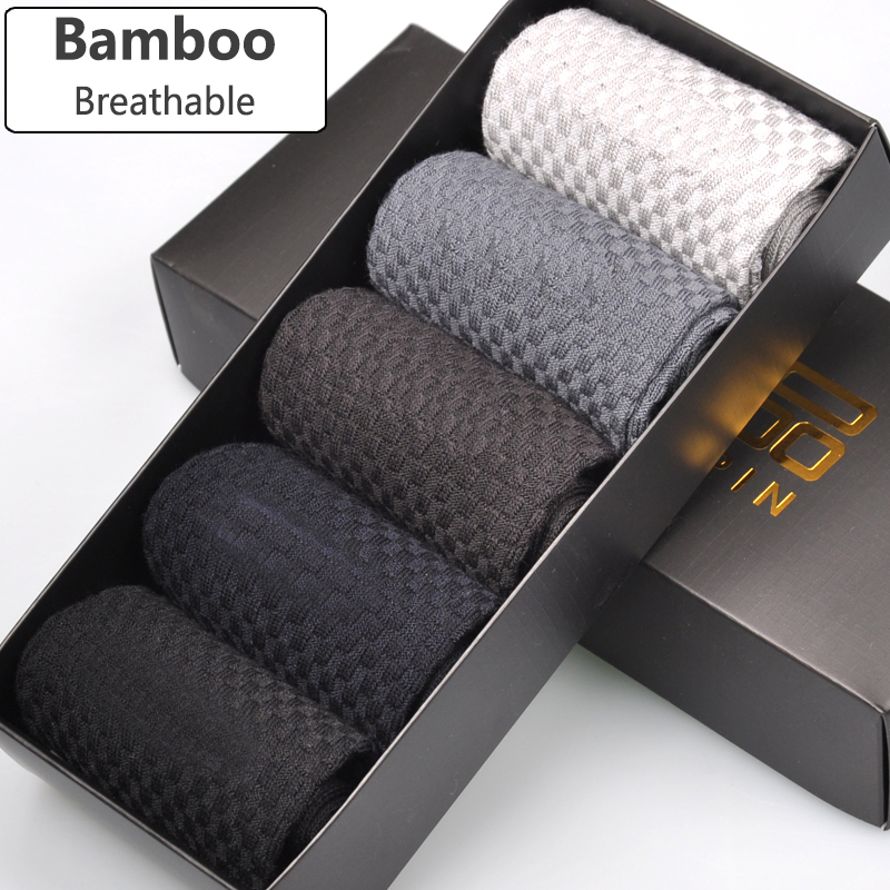 

Wholesale- uarantee Men Bamboo Socks Deodorant Breathable Comfortable Anti-Bacterial Casual Business Man Socks (5pairs / lot), 5 dark blue
