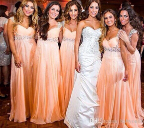 Coral Cap Sleeves Beaded Bridesmaids Dresses Long Empire Plus Size Pregnant Maternity Crystal Chiffon Beach Maid Of Honor Party Prom Gowns