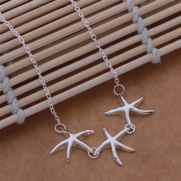 Free Shipping with tracking number Best Most Hot sell Women's Delicate Gift Jewelry 925 Silver 3 Starfish Necklace