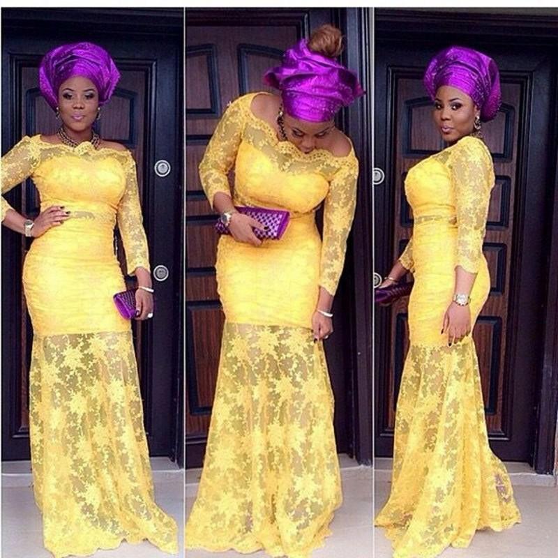 Aso Ebi Style Evening Dresses 2021 Cheap Mermaid Sexy Off Shoulder Long Sleeve Floor Length Sheer Skirt Yellow Lace Formal Prom Gowns, Light yellow
Aso Ebi Style Evening Dresses 2021 Cheap Mermaid Sexy Off Shoulder Long Sleeve Floor Length Sheer Skirt Yellow Lace Formal Prom Gowns, Light yellow