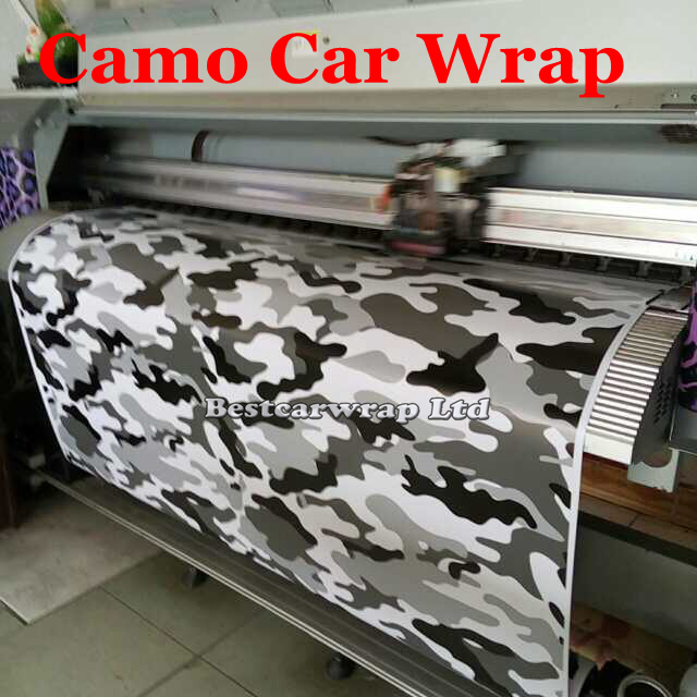 Arctic Camo Vinyl Black white grey Car Wrapping With Air Release Snow Camouflage Wraps Car Styling Covers Film Car Stickers 1.52 x 30m/Roll
