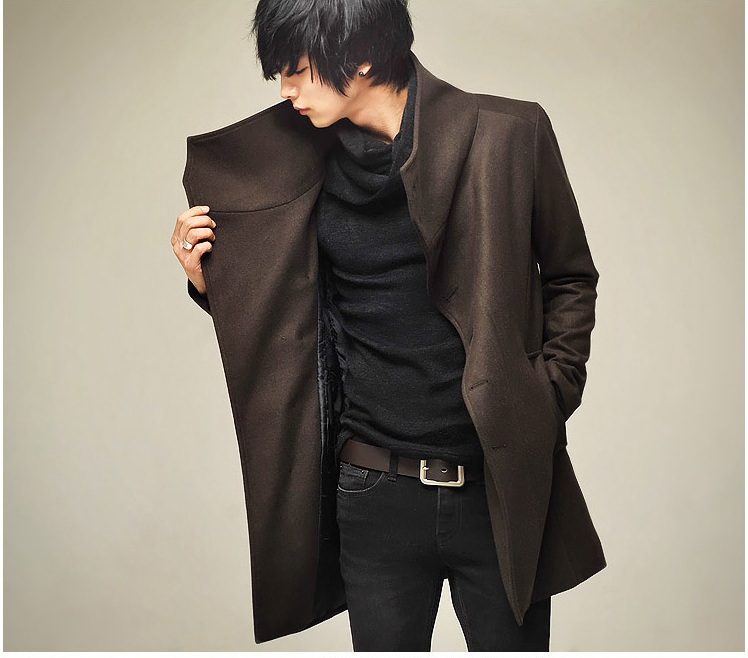 Fall-2015 Winter British Style Mens Hipster Lapel Wool Blend Single Breasted Long Trench Coats Brand Outdoors Overcoat Jacket M-XXL