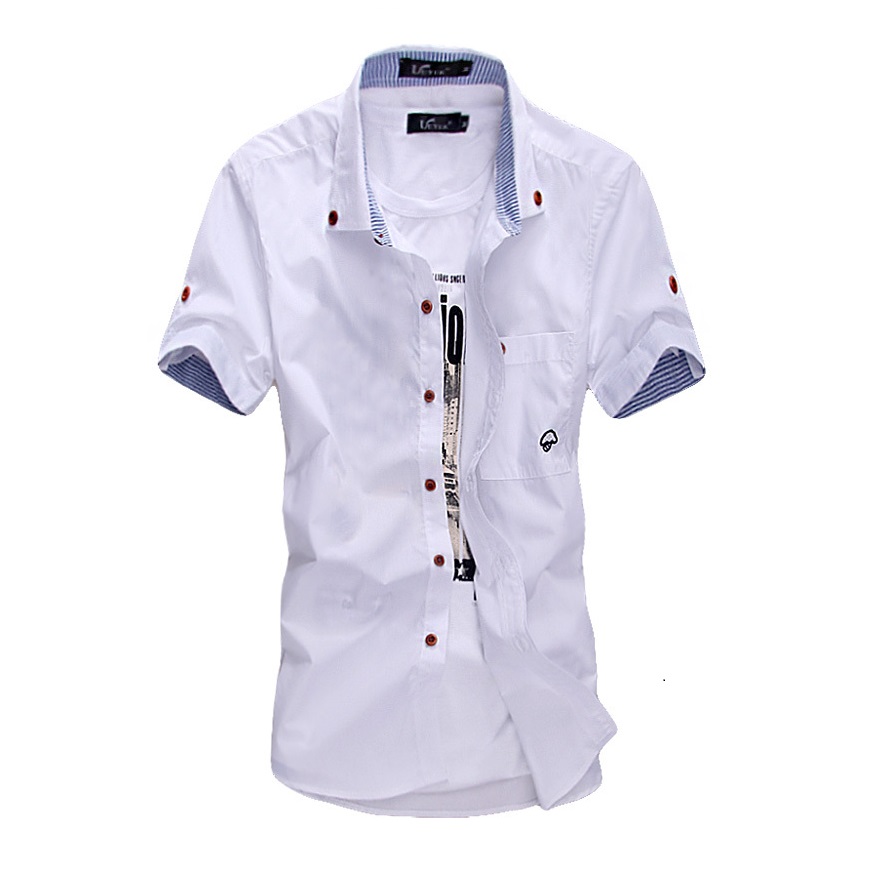 Wholesale-The new summer Style men's shirt style dress embroidered stripes hit color mushroom cultivating short-sleeved The Fashion Design
