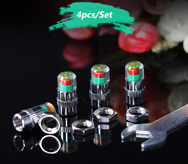 2.4 Bar Car Tire Pressure Monitoring Tool Kit Anti-Theft Lockable Tire Valve Stem Caps Indicator 4PCS/Set