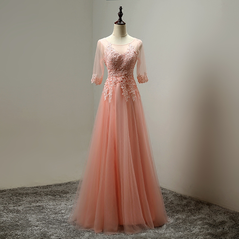 Blush Long Wedding guest dresses Tulle Bridesmaid Dresses Half Sleeves Lace-up Back Floor Length Party Gowns Cheap
Blush Long Wedding guest dresses Tulle Bridesmaid Dresses Half Sleeves Lace-up Back Floor Length Party Gowns Cheap