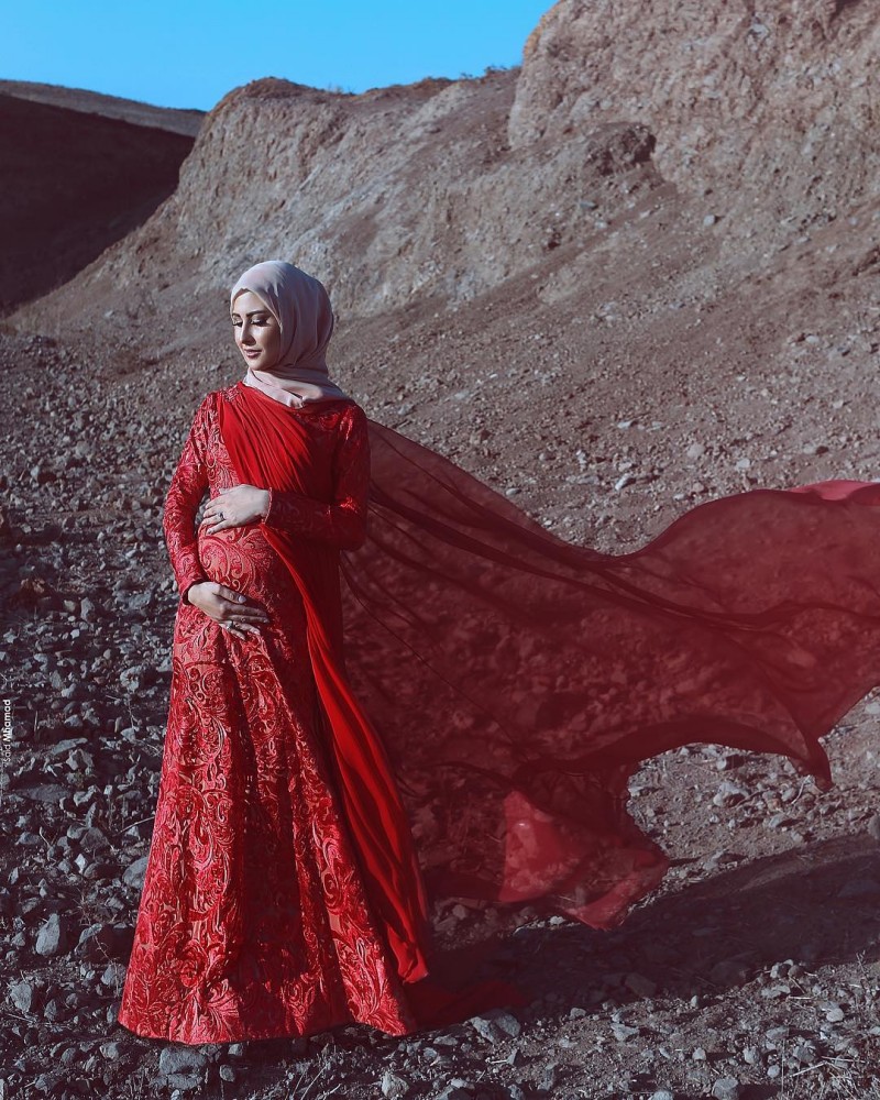 Elegant Red Mermaid Prom Dresses For Pregnant Women Saudi Arabia Long Sleeves Applique Formal Dress Evening Wear Custom Made Prom Dresses