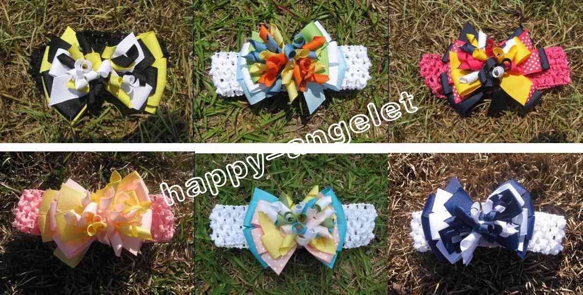 Baby 4inch M2M layered Curly Ribbon Hair band hairpins Corker hairband korker hair bows clips crochet headband hair accessories PD008