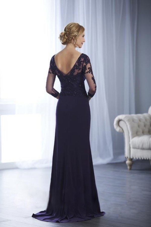 3/4 Long Sleeve Mother Of The Bride Dresses Lace Applique Beads Formal Dress For Mothers Plus Size Evening Gown Wedding Guest Gown