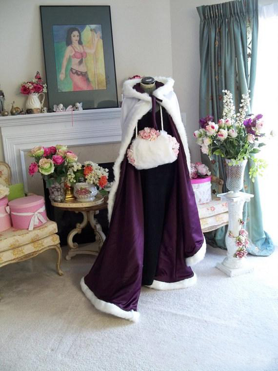 Custom Made New Trending Purple White Ivory Long Winter Bridal Capes Wedding Cloak Faux Fur Winter Wedding Warm Bridal Cloaks
