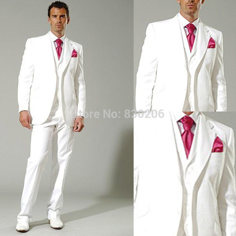 Wholesale- Custom Made suit New style white Groom Tuxedos Best Man Suit Men's Wedding Suits (Jacket+Pants+Vest+Tie)Free Shipping