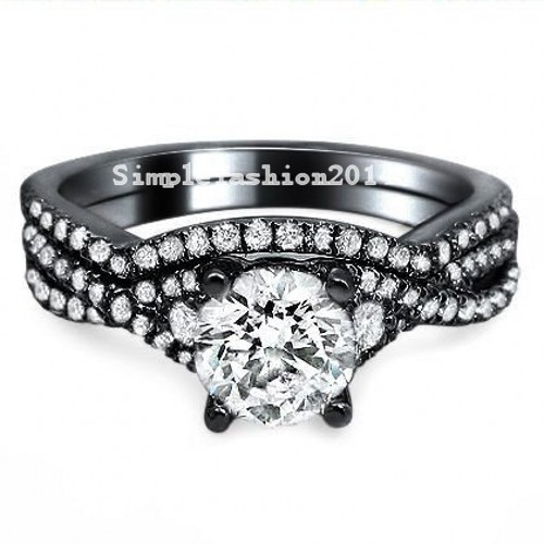 Brand Hot sale Luxury Jewelry Topaz Diamonique Gem 10kt Black Gold Filled 2 women Wedding Bridal Ring set Sz 5-11 Gift