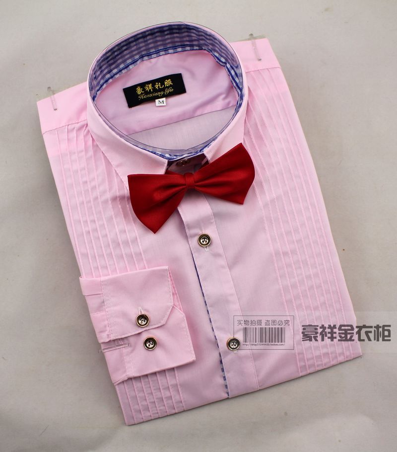 Wholesale-2016 New 6 color Cotton Men Long Sleeve French Cuff Shirts tuxedo Groom Wedding Prom Shirts Bridegroom vest Man Party Shirts