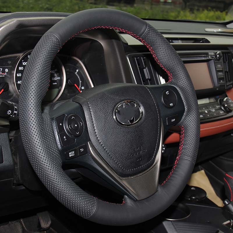 Steering wheel covers Case for Toyota RAV4 2013 new Corolla 2014 Genuine leather DIY Hand-stitch Car styling Interior decoration car covers