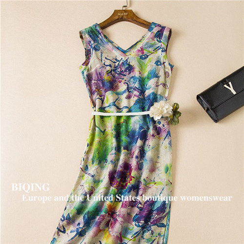 Summer Dress Big Brand Fabric Silk&Linen Print V-Neck High Quality Plus Size Vintage Maxi Dress Beach Sexy Long Dress With Belt, Blue
Summer Dress Big Brand Fabric Silk&Linen Print V-Neck High Quality Plus Size Vintage Maxi Dress Beach Sexy Long Dress With Belt, Blue