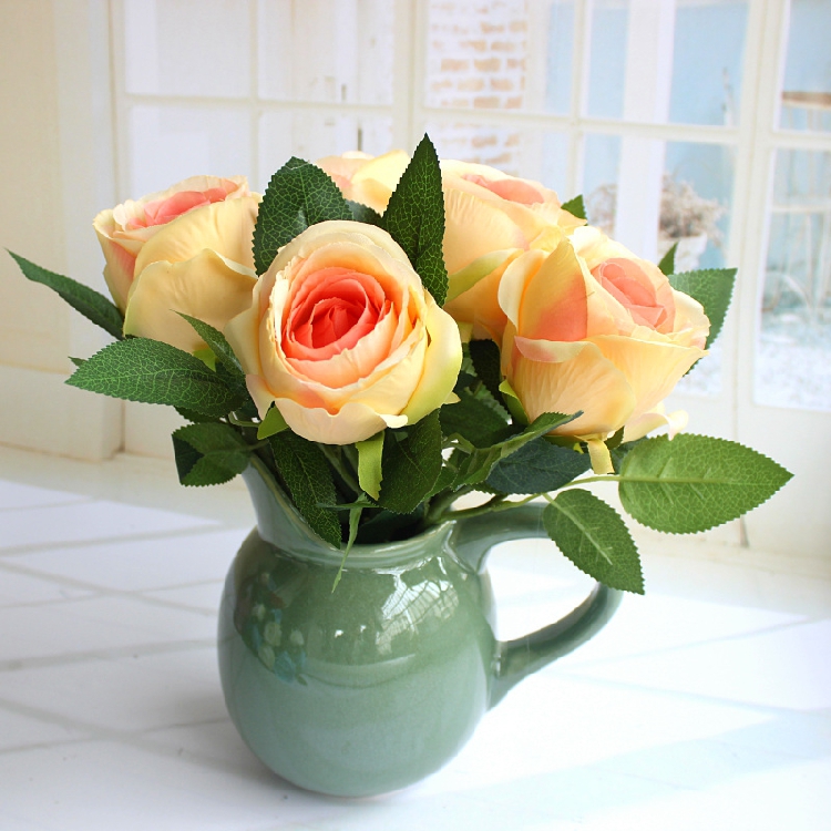 Bride bouquet silk flowers wholesale Artificial Rose Flowers For Wedding/home decoration hand flower silk rose short pole rose