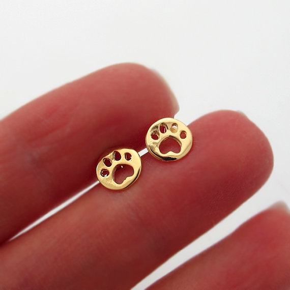 10Pair Gold Silver Cute Bear Cat Paw Stud Earrings Animal Panda Paw Print Stud Earrings Decoupage Round Dog Paw Earring