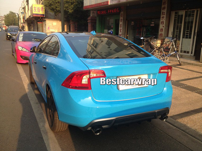 Azure Blue Ultra Glossy Vinyl wrap with 3 Layers High Gloss blue Shiny Car Wrap Film Graphics with air Free Vheicle stickers 1.52*20M/Roll