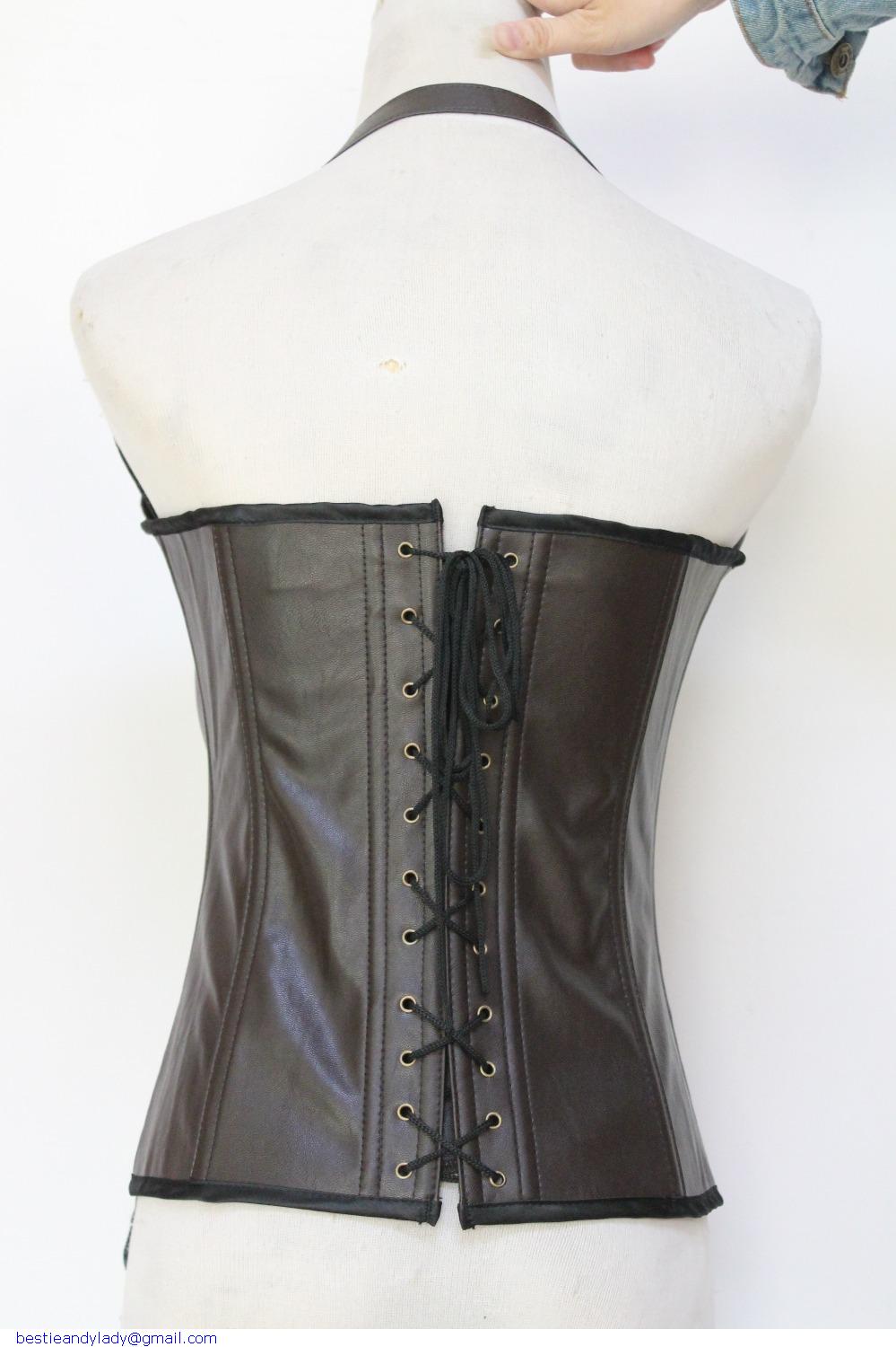 Buckle-up Steampunk Corset Halterneck PU Leather Bodyshaper Corselet Butt Lifter Women Body Shaper Waist Cincher LC5342 Drop Ship