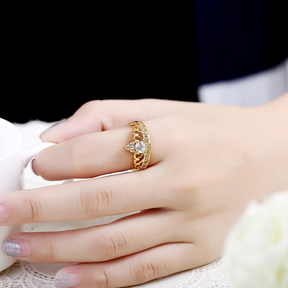 Lady Acessories Royal Crown Shaped Genuine Crystal Paved Stylish Womens Ring Size 7 Jewelry Gift Free Shipping