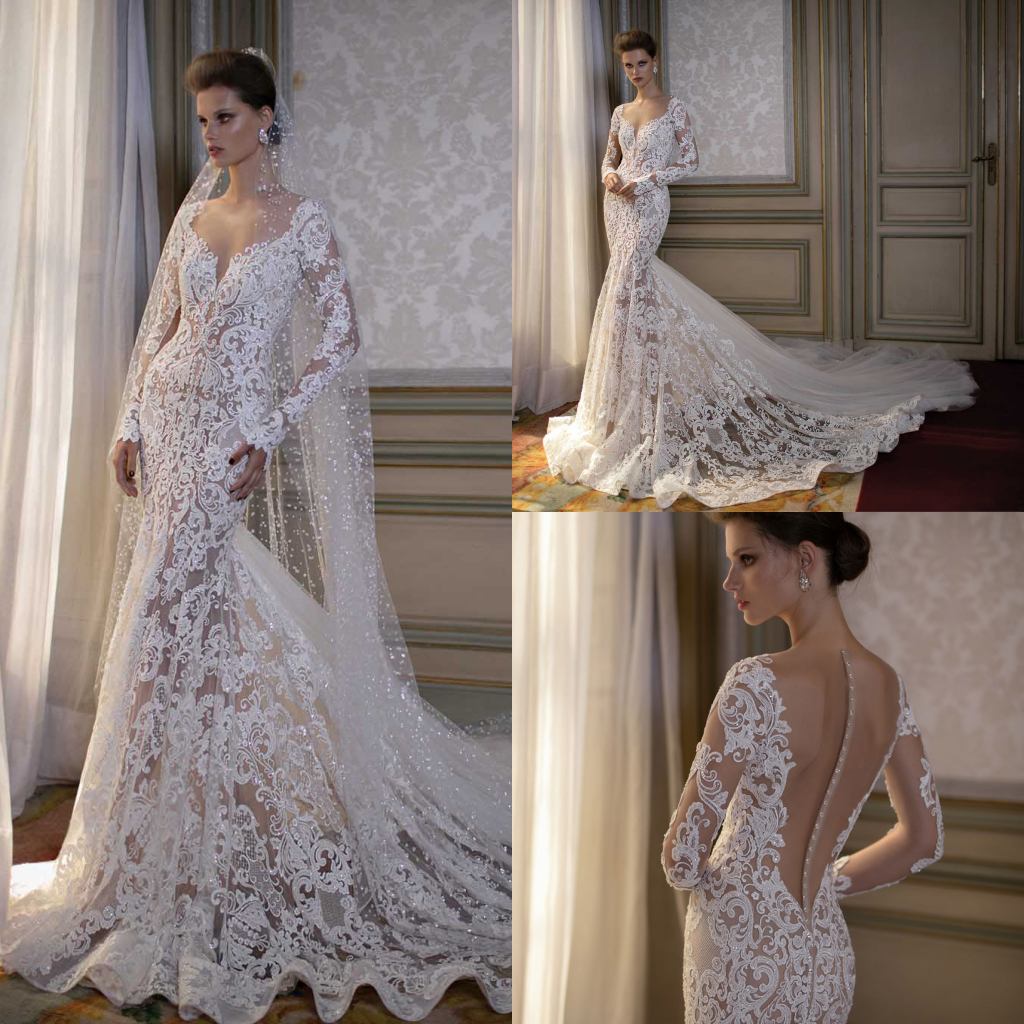 Vintage Lace Wedding Dresses V Neck Long Sleeves Appliques Sequins Bridal Gowns Custom Made Sweep Train Mermaid robe de mariée, Silver
Vintage Lace Wedding Dresses V Neck Long Sleeves Appliques Sequins Bridal Gowns Custom Made Sweep Train Mermaid robe de mariée, Silver