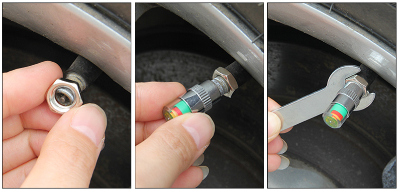 2.4 Bar Car Tire Pressure Monitoring Tool Kit Anti-Theft Lockable Tire Valve Stem Caps Indicator 4PCS/Set