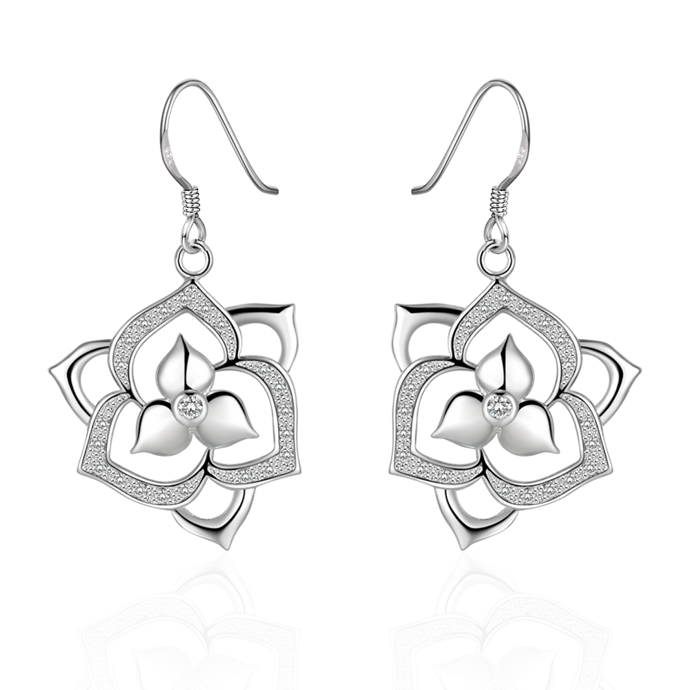 Brand new sterling silver Insets lotus earrings DFMSE482,women's 925 silver Dangle Chandelier wedding gemstone earrings factory direct