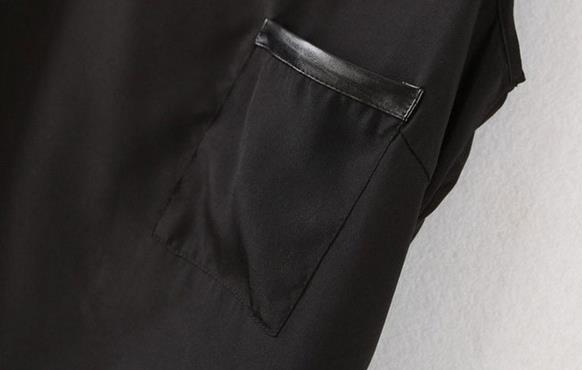 Women chiffon Tops Tees sheer Blouses Shirts fashion sexy lady solid color leather pocket vest plus size summer beach clothing gift
