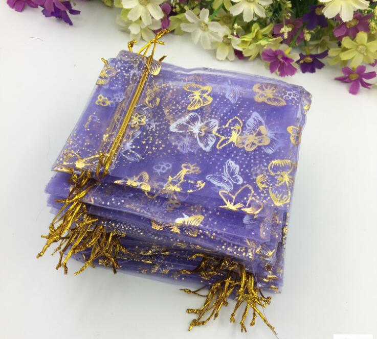 Organza purple butterfly gold gauze Favor Holders bag/gift gauze bag/first jewelry bag 100pcs/lot free shipping WQ25