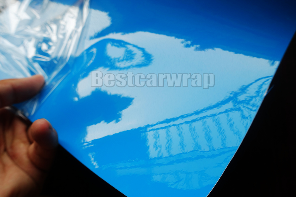 SKY blue Vinyl wrap High Glossy Car Wrap Film WITH 3 LAYERS with air Bubble Free vehicle wrap covering foil Size:1.52*20M/Roll 4.98x66ft